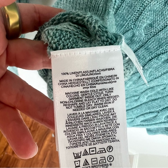 Brooks Brothers 100% Linen Cable Knit Sweater Blue Size L - Picture 6 of 7